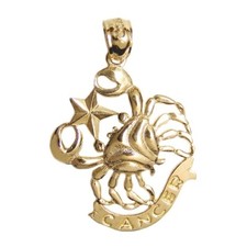 New 14k Yellow Gold Crab Cancer Zodiac Pendant