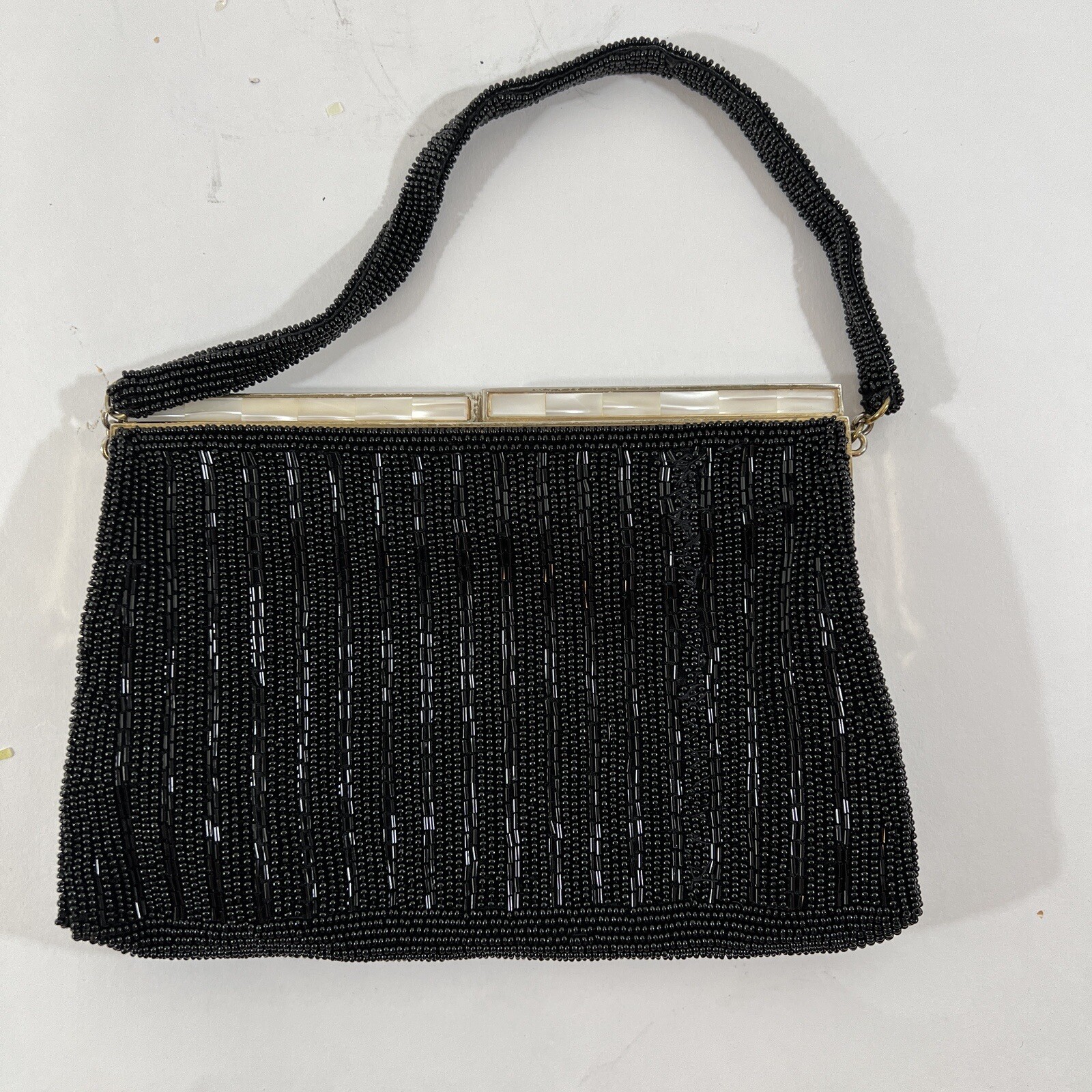 1950s Vintage JOSEF Japan Hand Beaded Body Handle Bla… Gem