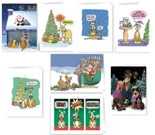 Funny Dog Christmas Cards - 16 Boxed Funny Dog Cards and Envelopes - 98