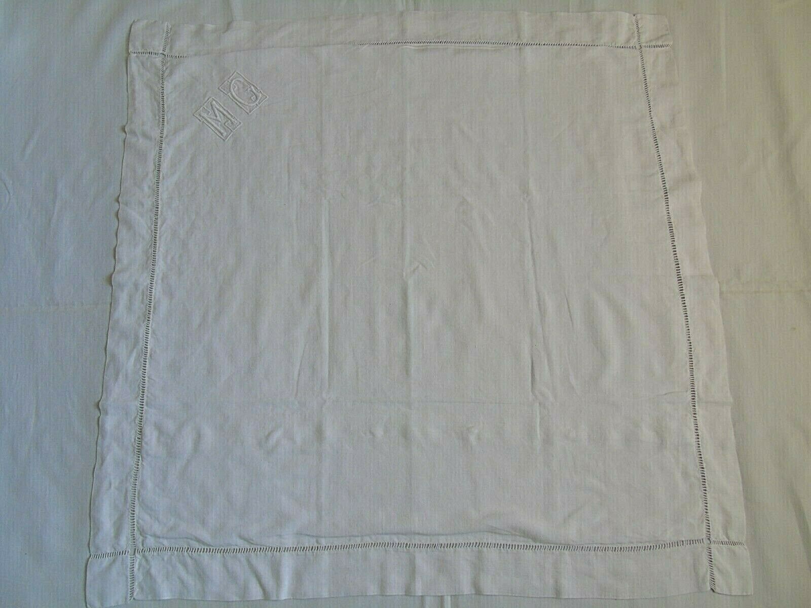 French vintage white cotton linen euro sham pillow case monogram "M G