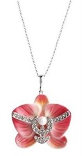 Franz Porcelain - Rhodium Necklace /Brooch - Graceful Moth Orchid