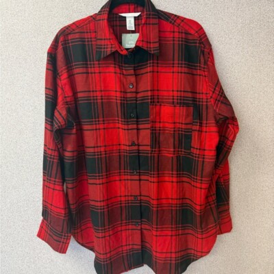 H&M Women's Size Medium Oversized Long Sleeve Plaid Shirt button down shirt