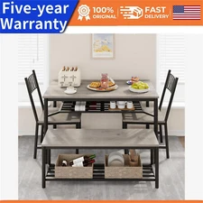 ⭐☑️Dining Table Set Kitchen Table and 2 Chairs with Storage Bench with Wine Rack