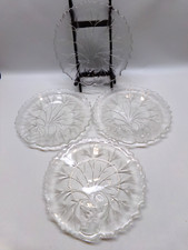 4 Vtg 1970s Indiana Glass MCM Luncheon Plate Pebble Leaf Clear 8.5" with Box NOS
