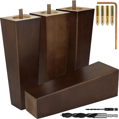 Walnut Brown Square Furniture Legs Set of 4 - Pick Your Size and Color