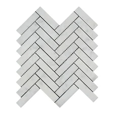 Carrara White Italian (Bianco Carrara) Marble 1 X 4 Herringbone Mosaic Tile