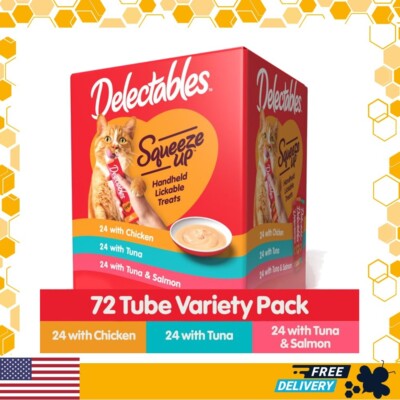 72 Hartz Delectables Squeeze Up Interactive Lickable Wet Cat Treat Variety Pack