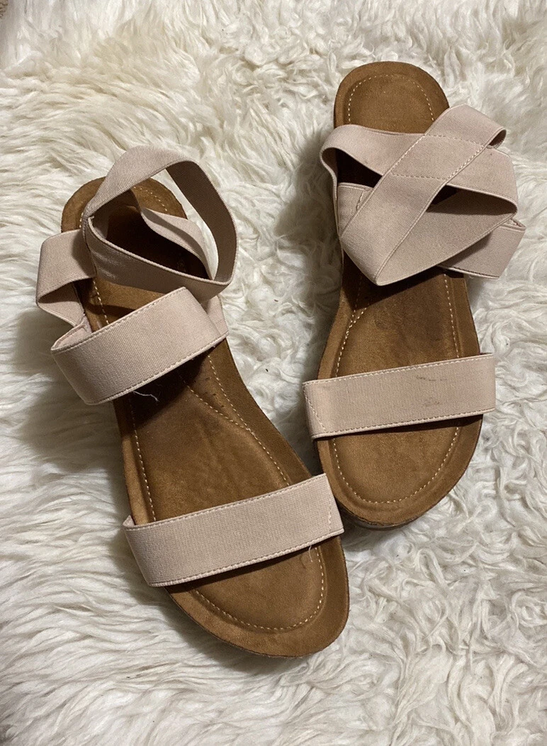 MADDEN GIRL Womens Nude Beige Platform Zoeyy Wedge Slip On Sandals 10 EUC