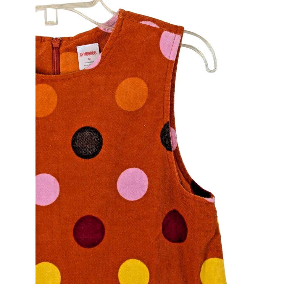 Gymboree девочка размер 12 оранжевый без рукавов вельветовое платье джемпер цветной горошек - Изображение 4 из 4