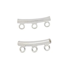 2PC Sterling Silver Curved Tube 3-strand Spacer Connector Beads 16mm 99680