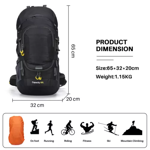 Wasserdichter Rucksack 60L großes Fassungsvermögen Tornister Tasche für Camping Wandern Reisen - Bild 3 von 56