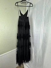 Windsor Black Floral Mesh Maxi Dress V-Neck Formal Evening Size Large