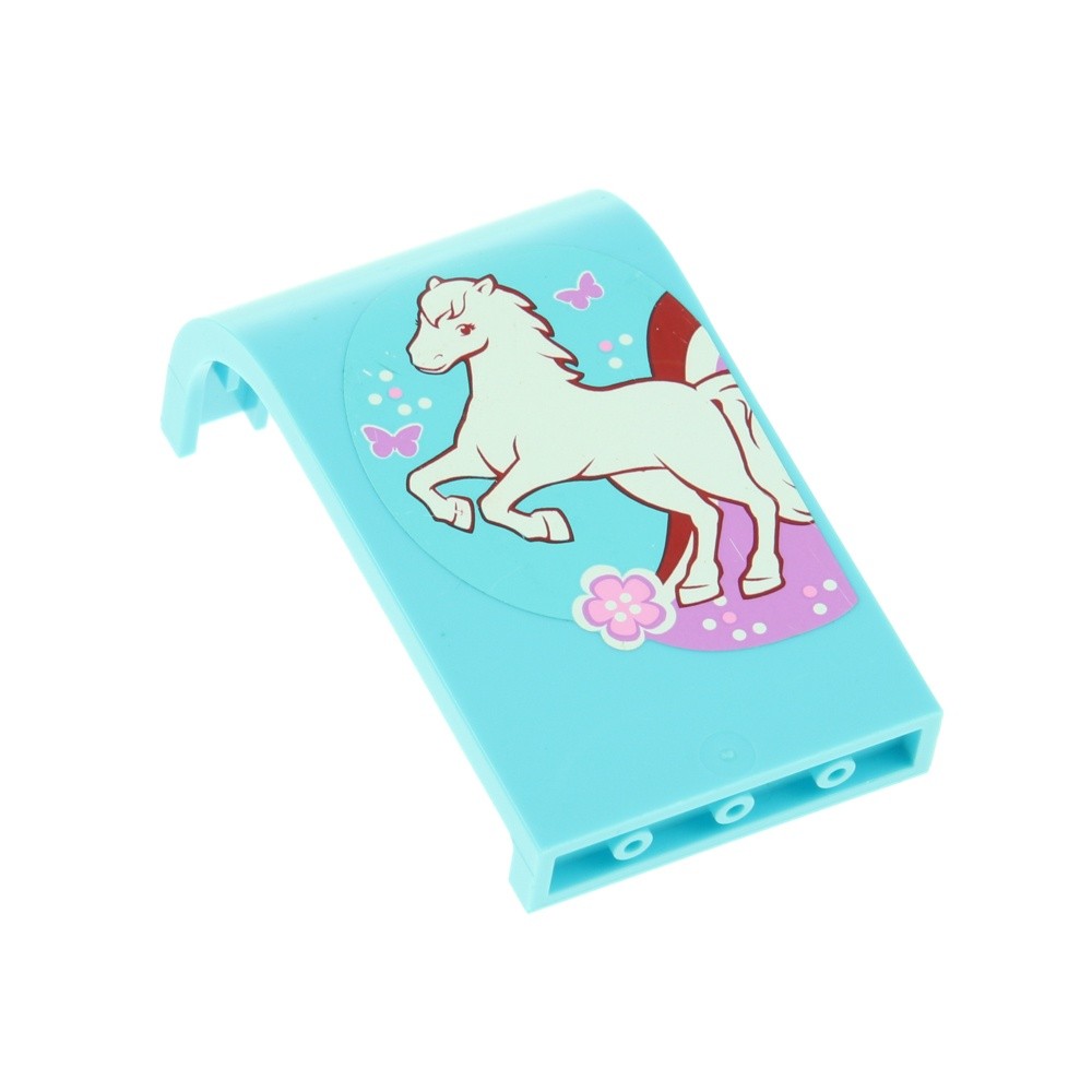 1X Lego Panels 3X4X6 Light Azure Blue Curved Sticker Left Horse 3186 2571PB07L
