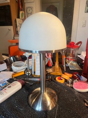 1990s WOFI Mushroom Lamp Stainless Steel 41cm Table Lamp Frosted Glass New 3W LED Germany