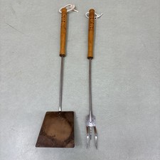 2 Piece Vintage Androck Stainless Steel Wood BBQ Grill Tools MCM Made in USA