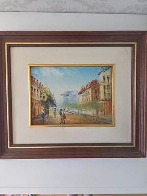 Vintage Framed Street Scene Painting Decorative Impressionist Art 31x26cm