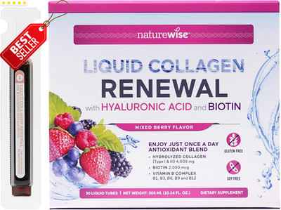 Liquid Collagen 4000mg Type 1 3 Biotin Vitamin C 30 Tubes - US