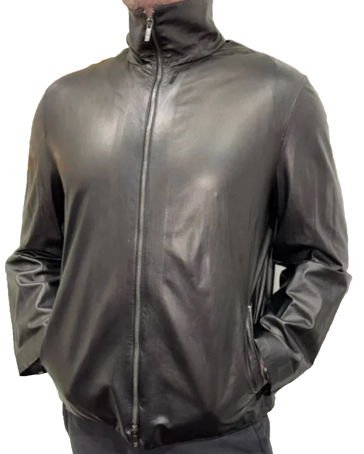 Giorgio Armani — Giorgio Armani  Men's Sz 54 Black Lamb Leather Jacket made in Italy