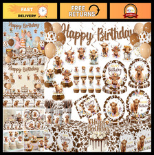 Highland Cow Birthday Party Set - 202 Pcs Tableware, Plates, Cups, Napkins, Ball