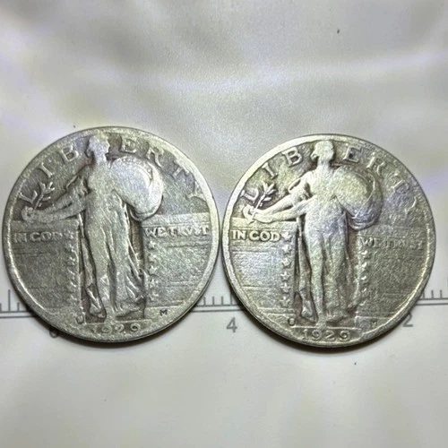 1929 Standing Liberty Quarter Silver Coins Pair Circulated 25C