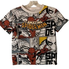 Marvel Spiderman Kids Boys Sz 7 Comic Print Cotton Blend Tee Shirt