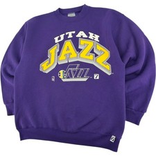 Vintage 90s Mens Purple LOGO 7 NBA Utah Jazz Basketball Crewneck Sweatshirt Sz M
