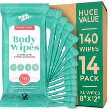 Body Wipes - 14 Pack - 140 XL Bath Wipes for Adults No Rinse, Adult Wipes