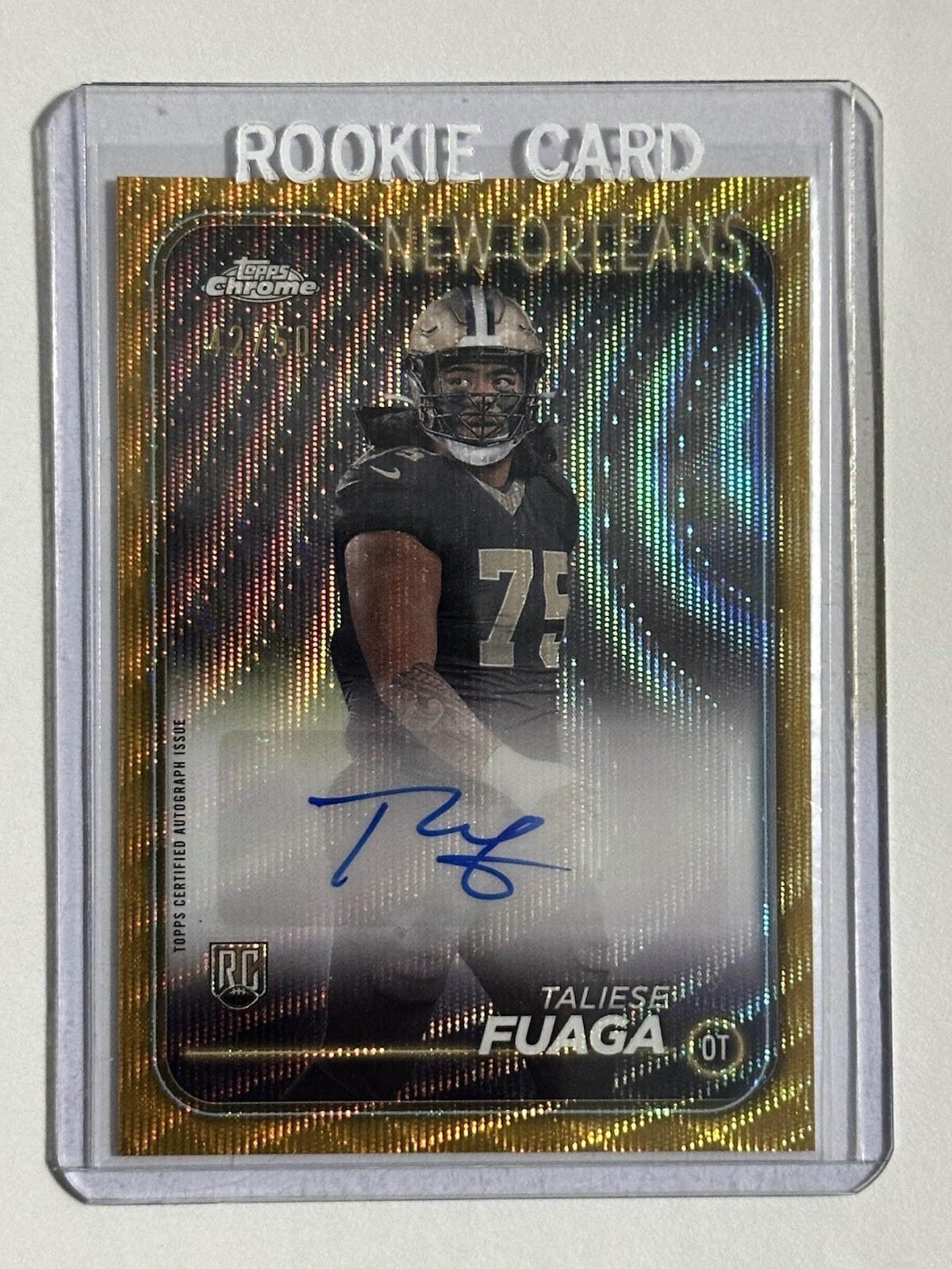 Taliese Fuaga Topps Chrome Rookie Autographs Variations #RATFU Gold Wave