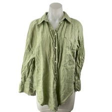 Zara Women's Green Long Sleeve Relaxed Fit Pocket Button Down Shirt Top Size M