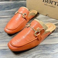 NIB Born Lareina 8M Leather Moc Toe Horsebit Slip On Mules Clog Orange