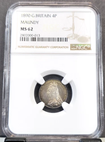 1890 GREAT BRITAIN SILVER 4 PENCE QUEEN VICTORIA MAUNDY NGC MS 62 RARE COIN
