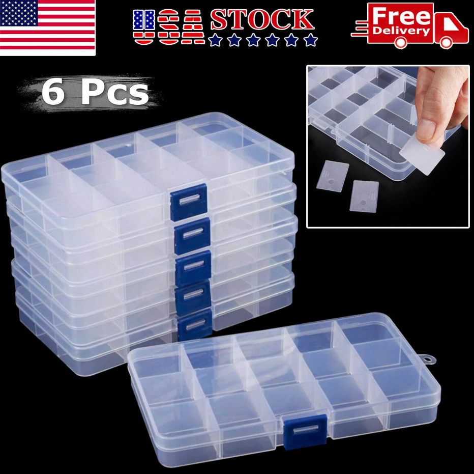 6-Piece Clear Plastic Jewelry Organizer Box for Beads and Earrings Storage