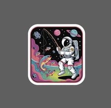 Astronaut Fishing Sticker Waterproof Decal Abstract Trippy Outdoor Art Gift NEW