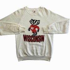 Vintage Wisconsin Badgers Sweatshirt Mens Medium White Pullover 80s Crew Neck