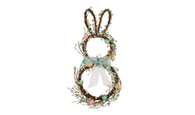 24.5 in. H Easter Bunny Shaped Wreath with Eggs and Satin Ribbon Bow