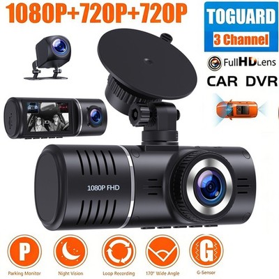 2.45'' 1080P FHD 3CH Lens Dash Cam  Car Camera Night Vision G-Sensor DVR Recorder