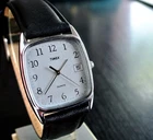 VINTAGE TIMEX DATE RECTANGULAR DIAL QUARTZ MEN'S SILVER BLK LEATHER DRESS WATCH