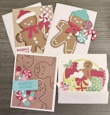 Qty 4 Hand Made Christmas Cards Stampin Up w/Envelopes Sealed in cellophane
