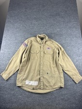 Bulwark FR Work Shirt L Khaki Flame Resistant Long Sleeve Button Up Arc Rated