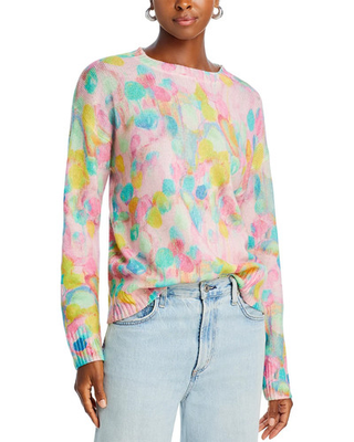 #ad #ad Aqua L8702 Womens Multi Cashmere Printed Crewneck Sweater Size L $178.20