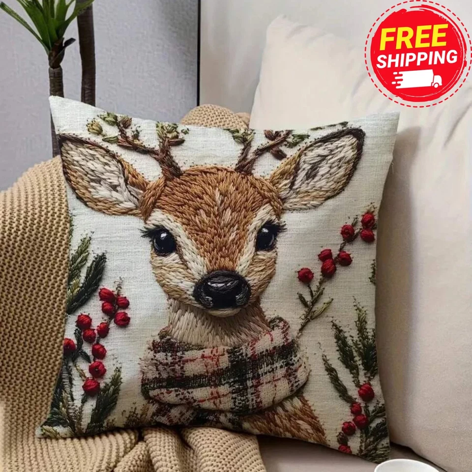 Christmas Throw Pillow Cover Soft Charming Rein Deer New Year 2026 Pillow Case - Image 2 of 4