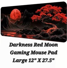 Large Darkness Red Moon Gaming Mouse Pad 12" X 27.5" Premium Desk Mat HD Image