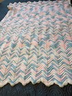 Hand Crafted Crocheted Pastel Pink, Blue And White Baby Afghan. Chevron Pattern — photo 4