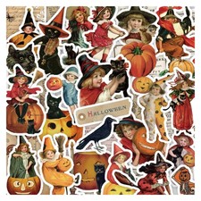 100 Pcs Vintage Witch Stickers, Retro Pumpkin Halloween 100