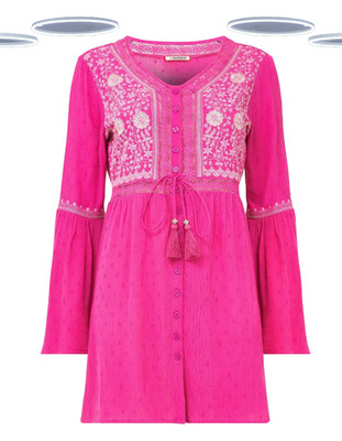 Ex Joe Browns Dobby bestickte Longline Bluse Quaste zum Binden Boho Damen Top