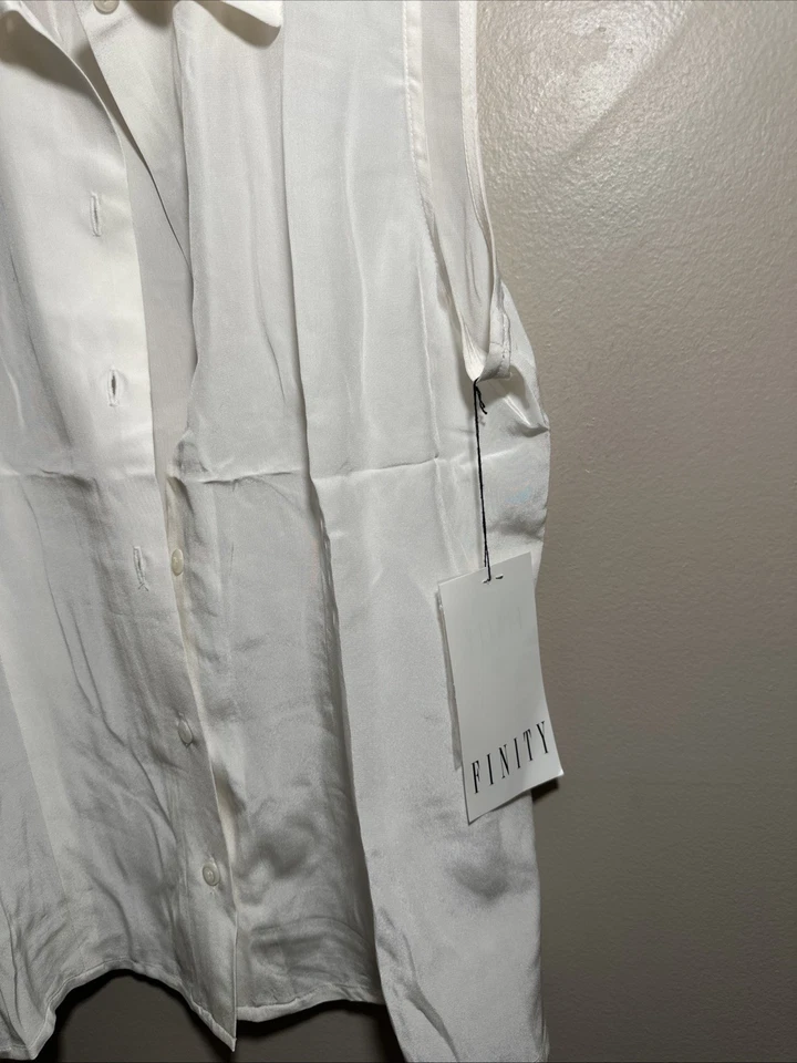 Top sin mangas vintage de seda Finity Y2K años 90 talla 8 clásico minimalista defecto de botón Foto 4 de 4