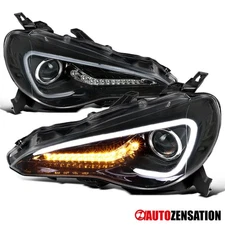 Fit 2012-2016 Scion FR-S Slick Black LED Tube Projector Headlights Halogen Lamps
