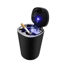 Car Ashtray, Detachable Stainless Steel Smokeless Ash Tray with LED Blue 