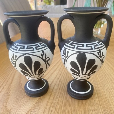 Vintage Handbemalte Steinzeug Vasen 2er Set Made in Greece Griechische Mythologie