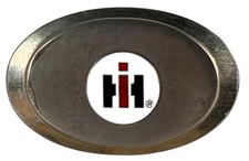 International Harvester Oval Metal Belt Buckle Enamel Logo Accent Silver Color